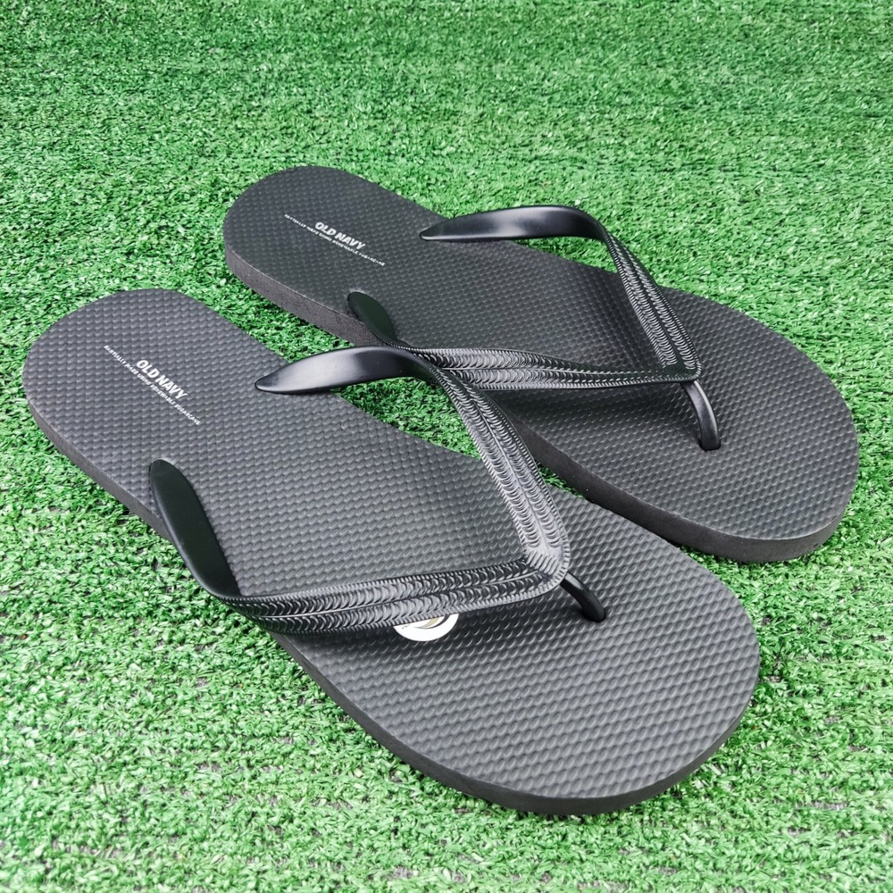 Old Navy Flip Flop Sandals Mens 12-13 Black Plant-Based Sustainable Casual Beach